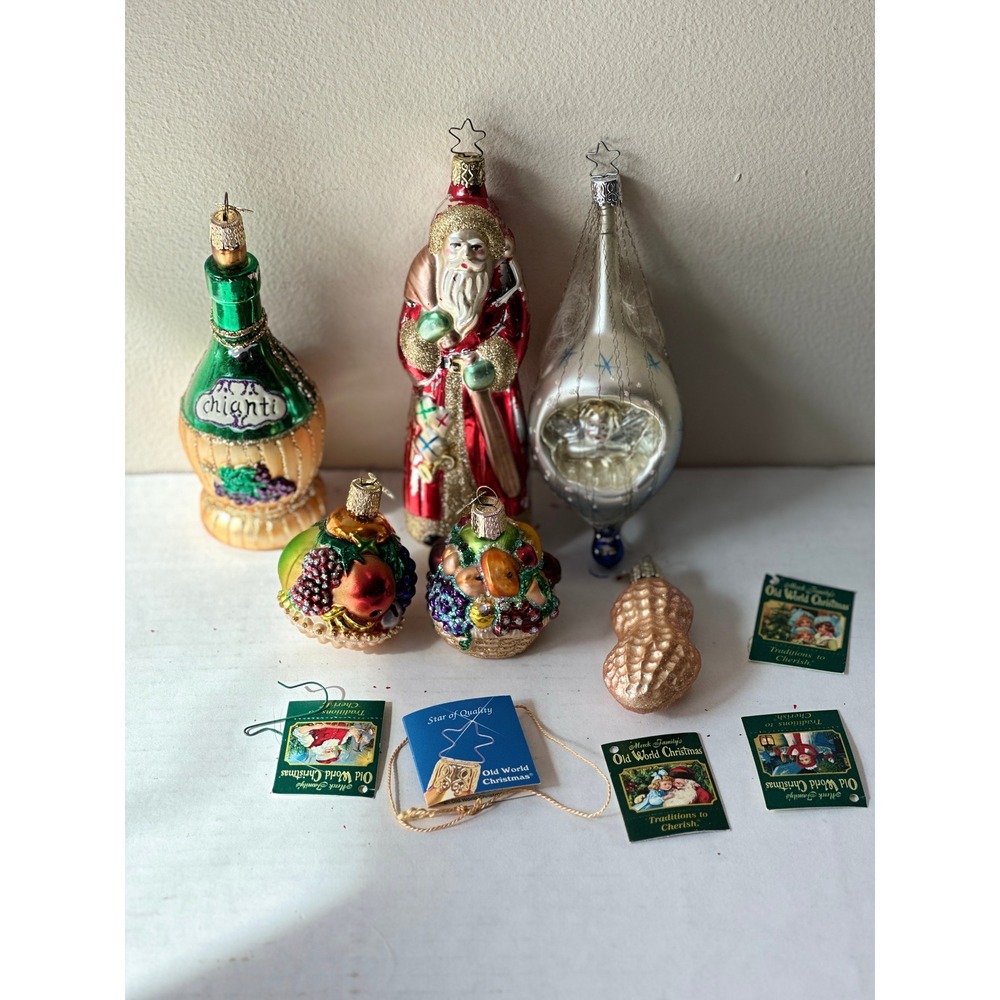 Old World Christmas Glass Ornaments Lot of 6 Santa Wine Fruit Peanut Angel